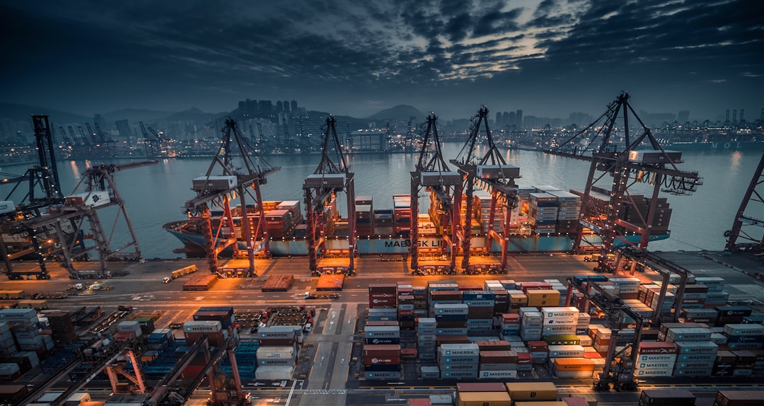 Industrial port with containers in Hong Kong